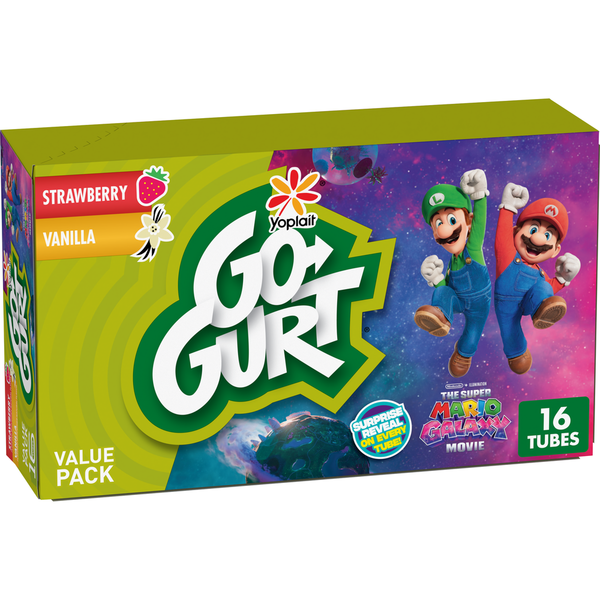 Go-Gurt The Super Mario Galaxy Movie Strawberry & Vanilla Yogurt Tubes