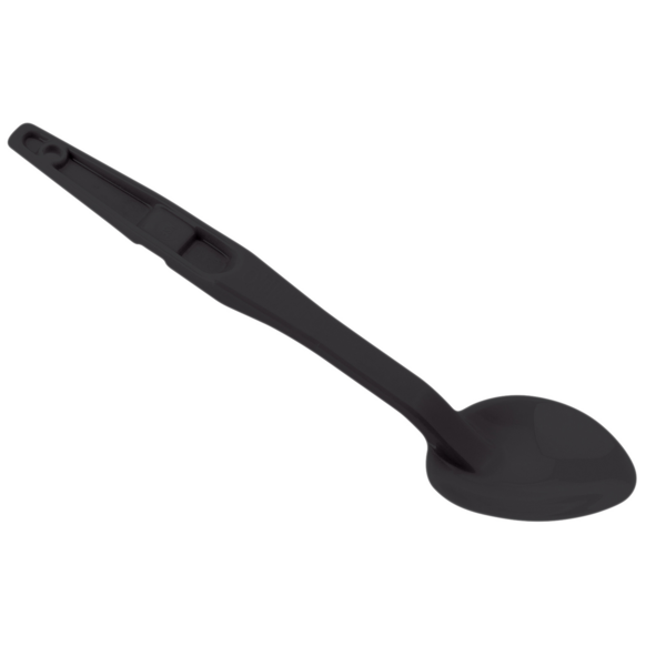 Deli Spoon, 13", solid, notched back, hanging hole, polycarbonate, black, NSF