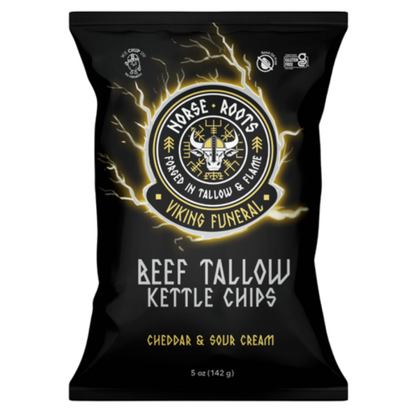 Norse Roots Chips Viking Funeral Cheddar & Sour Cream Beef Tallow Kettle Chips