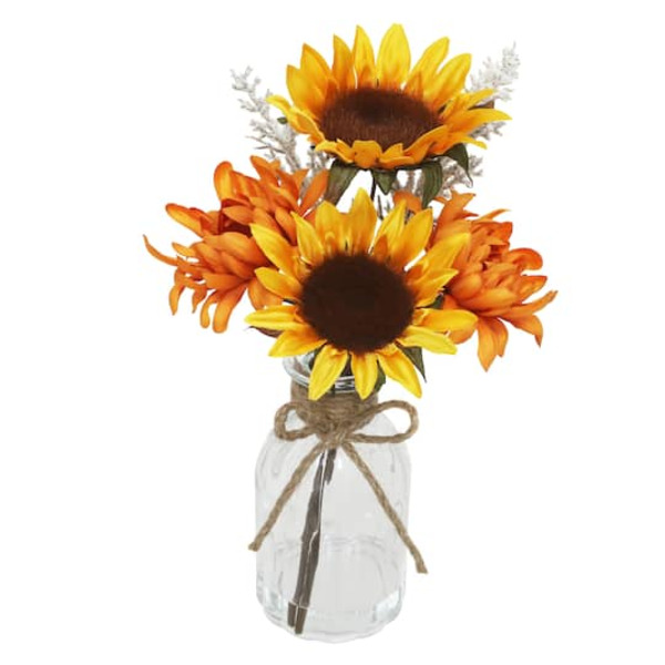 Ashland Premade Sunflower & Mum Arrangement in Glass Bottle - Yellow & Orange