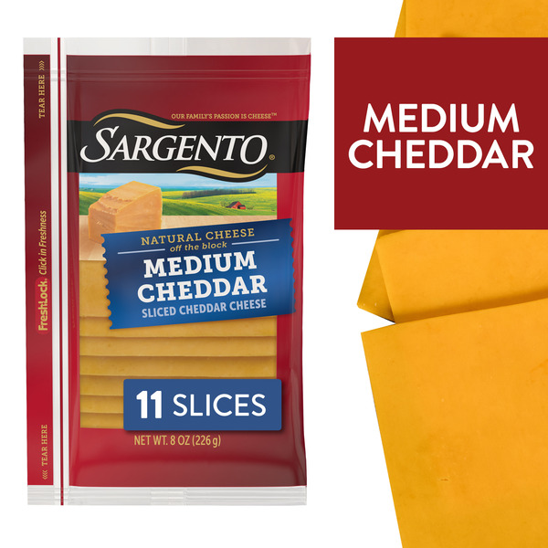 Sargento Medium Cheddar Natural Sliced Cheese, 11 slices