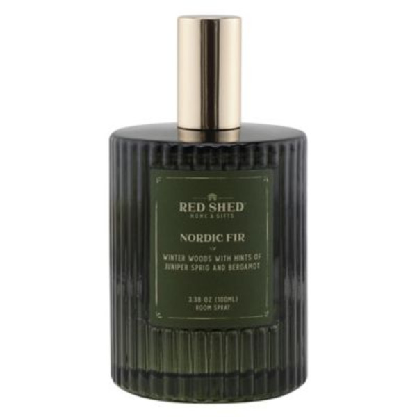 Red Shed Nordic Fir Scented Ribbed Glass Room Spray, 100ml, Green
