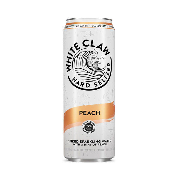 White Claw Hard Seltzer Peach, 19.2 fl oz Can, 5% ABV Same-Day