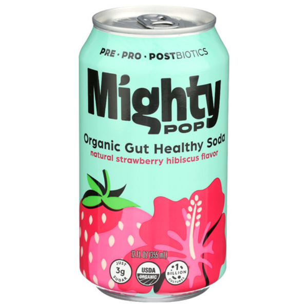 Mighty Pop Organic Strawberry Hibiscus Gut Healthy Soda Same-Day