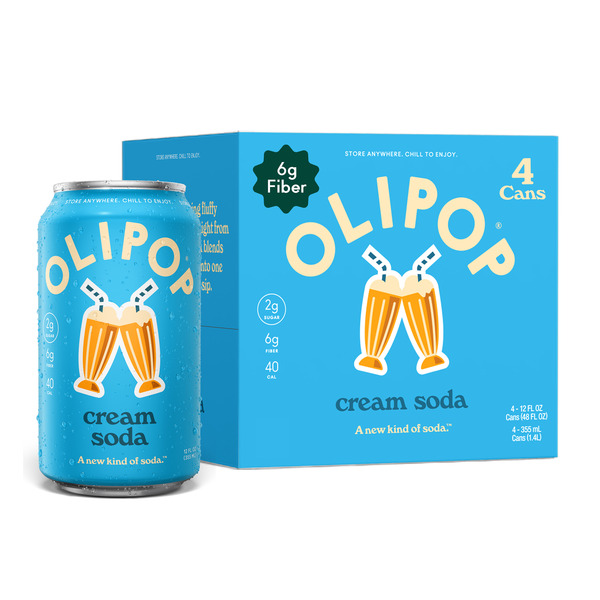 OLIPOP Prebiotic Soda, Cream Soda, Shelf Stable