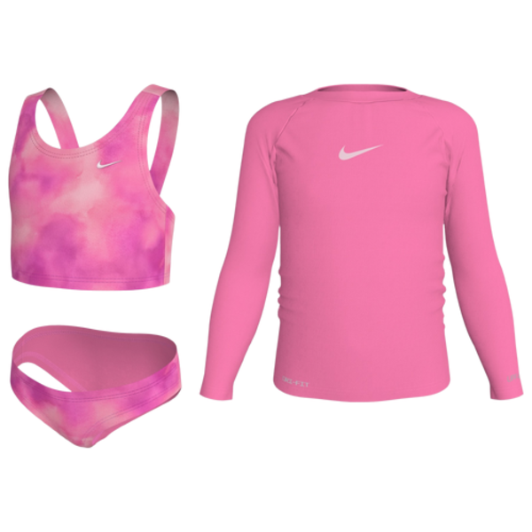 Nike Girls' Long Sleeve Hydroguard Midkini Set, Size 4 - Pink Glow/White