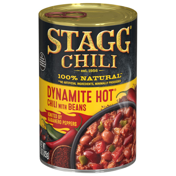 STAGG COUNTRY BRAND DYNAMITE HOT Chili with Beans, 15 OZ