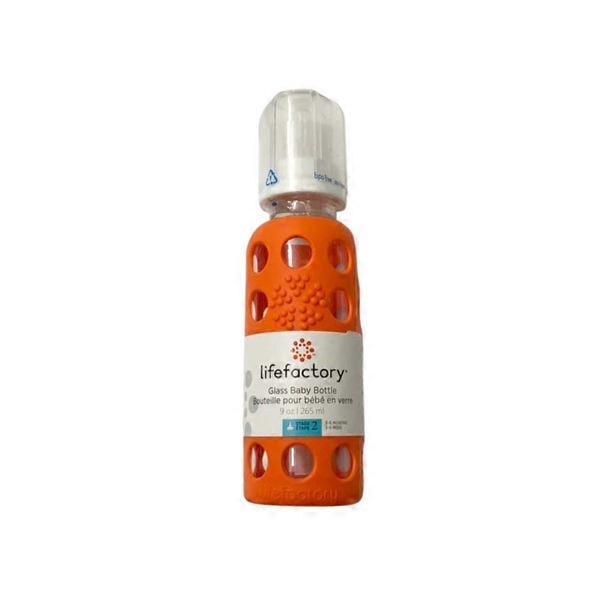 Lifefactory Orange 9 oz ; BPA-Free Glass Baby Bottle with Protective