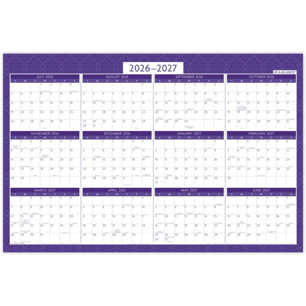 AT-A-GLANCE BADGE Reversible Erasable Academic & Regular Year 2026-2027 Wall Calendar, Extra Large, 24 x 36 in - Geo