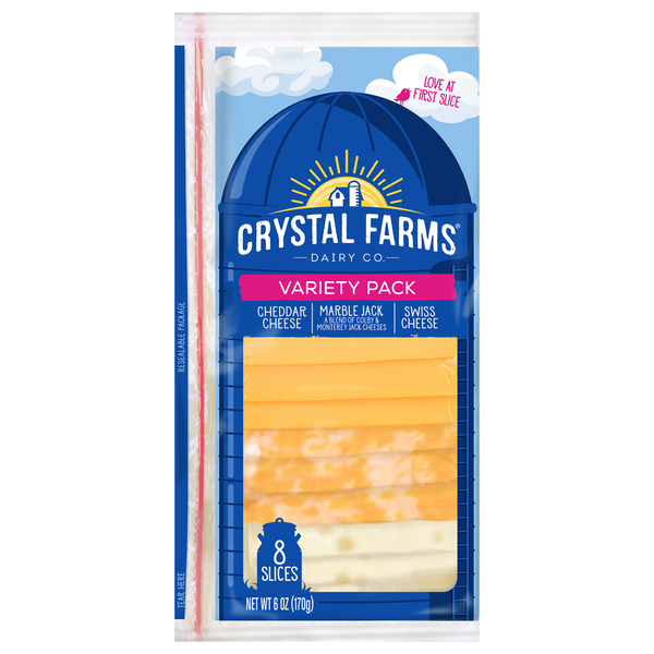 Crystal Farms Cheese Slices, Cheddar/Marble Jack/Swiss, Variety