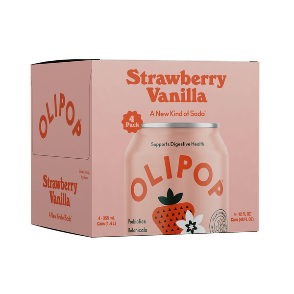 OLIPOP Prebiotic Soda, Strawberry Vanilla, Shelf Stable Same-Day
