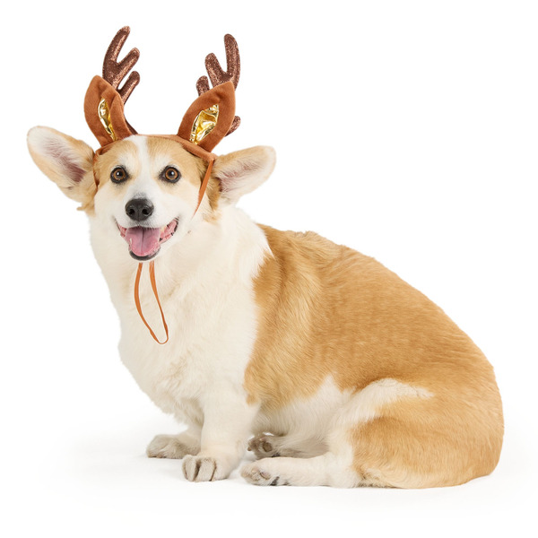Merry & Bright Reindeer Holiday Dog Headband, L/XL