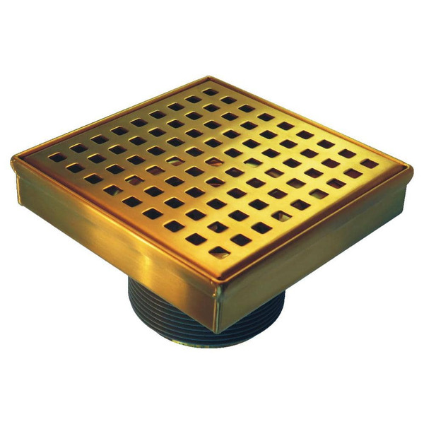 Reln 6 In. X 6 In. Brushed Gold Square Shower Drain With Square Pattern Drain Cover