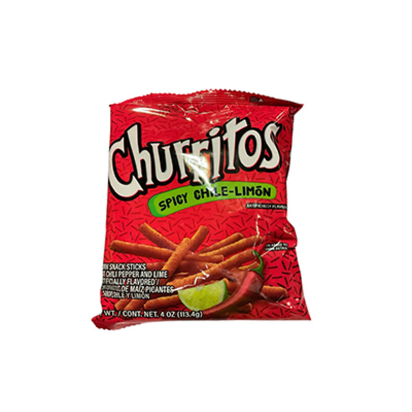Churritos Spicy Chile-Limon 4 oz Snack Size Bag, Hot Chili Pepper & Lime Flavored Spicy Corn Snack Sticks
