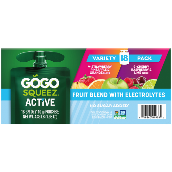 GoGo Squeez Active Fruit Blend Electrolytes, Variety Pack