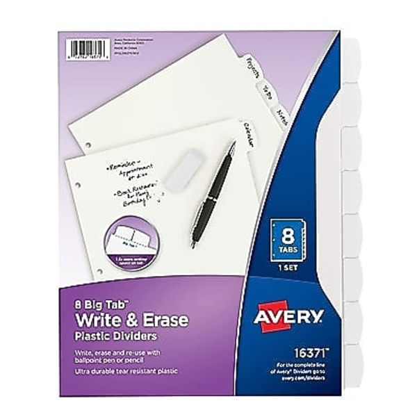 Avery 8.5" x 11" 8-Tab Durable Write-On Plastic Divider
