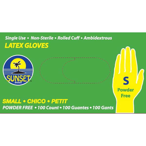 Sunset - Latex Gloves without Powder, Size Small - 100 ct
