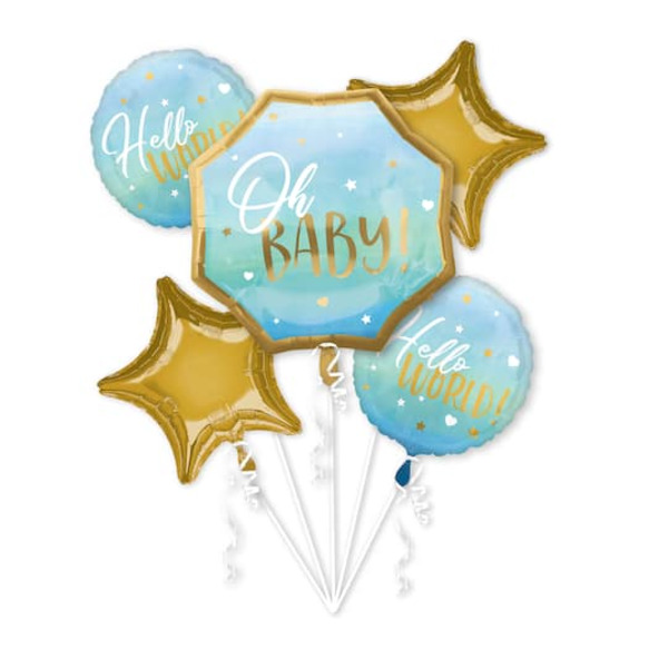 Anagram INFLATED Blue Baby Boy 5-Piece Foil Balloon Bouquet