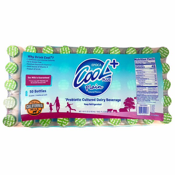 Epoca Cool Plus Probiotic Cultured Dairy Beverage, Plain, 2.1 fl oz, 50-count