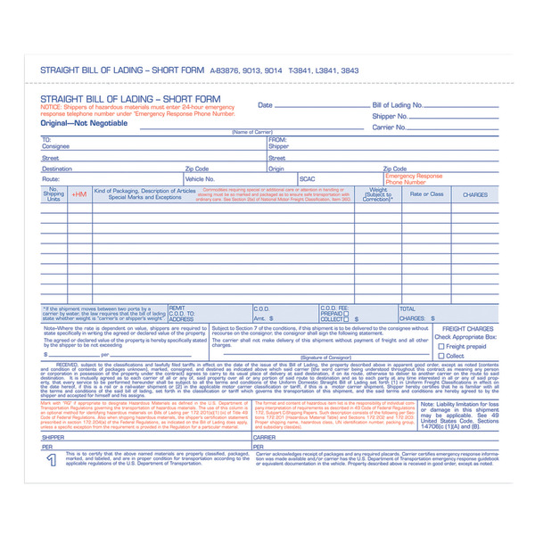Adams 3-Part Bill Of Lading Forms - 7-5/8" x 11"