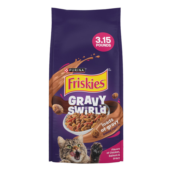 Purina Friskies Dry Cat Food Gravy Swirl'd With Flavors of Chicken, Salmon and Gravy - 3.15 lb
