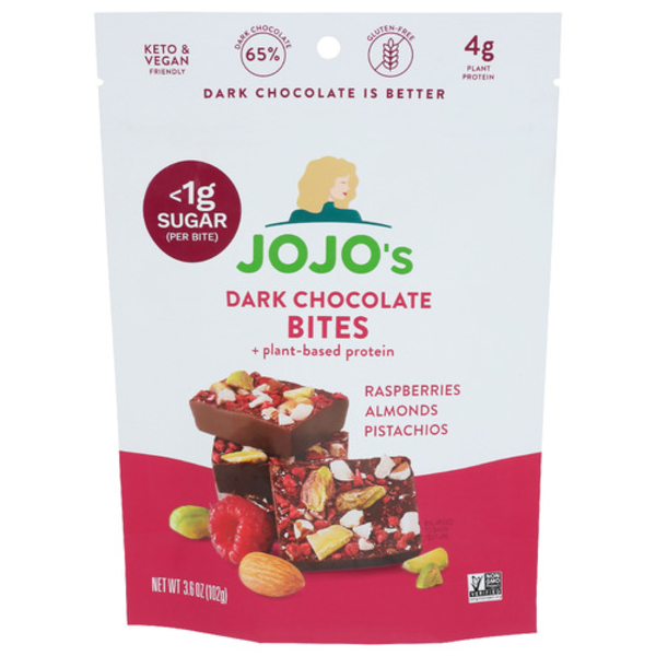 JOJO's Chocolate Bites, Raspberries Almonds Pistachios + Plant