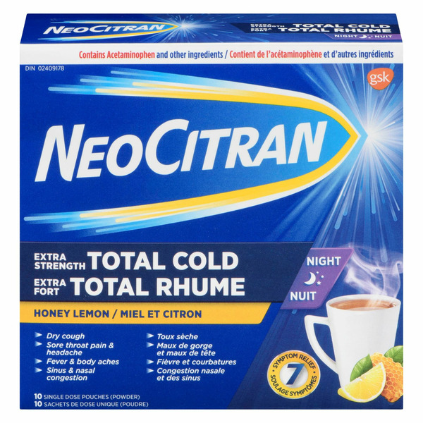 Neotran Cold Remedy NeoCitran Extra Strength Total Cold For Nighttime Relief, Honey Lemon ...