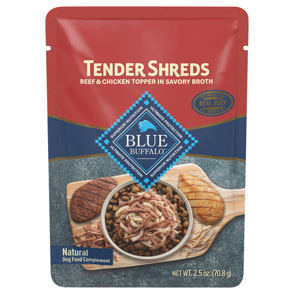 Blue Buffalo Tender Shreds Natural Beef & Chicken Topper in Savory Broth Dog Food Complement