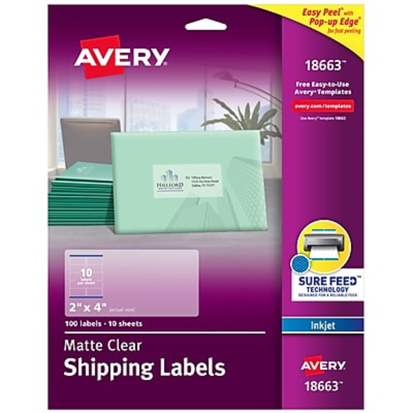 Avery Clear Easy Peel 2" x 4" Inkjet Shipping Labels