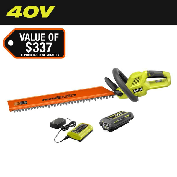 Ryobi 40v 24 In. Cordless Battery Hedge Trimmer With 2.0 Ah Battery And Charger