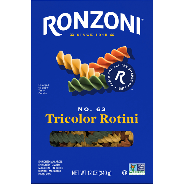 Ronzoni Tricolor Rotini, 12 oz, Colorful Non-GMO Pasta Spirals