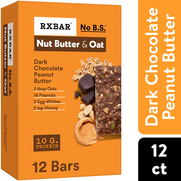 RXBAR Nut Butter and Oat Dark Chocolate Peanut Butter Protein Bars, Protein Snacks, 12 Count