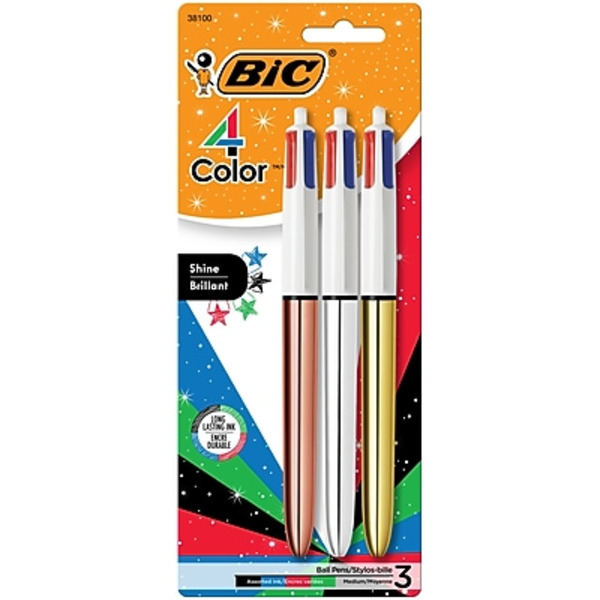 BIC Ball Pens, Assorted Ink, Medium, Shine