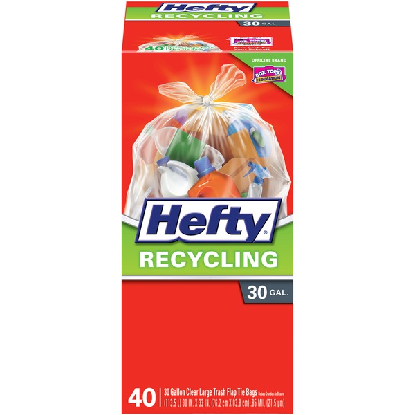 Hefty Recycling Recycling 30 Gallon Clear Large Trash Flap Tie Trash
