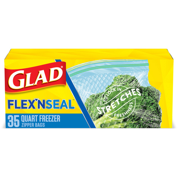 Glad Flex'N Seal Freezer Storage Plastic Bags, Quart Same-Day