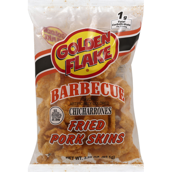 Golden Flake Pork Skins, Fried, Chicharrones, Barbecue Flavored (3.25