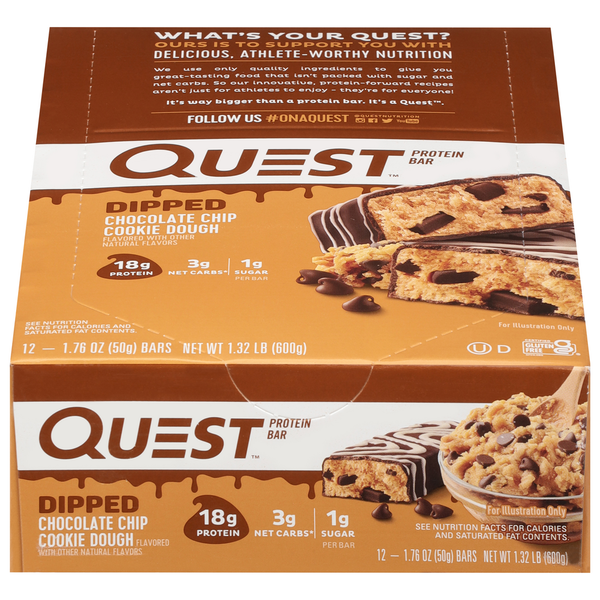 Quest Protein Bar, Chocolate Chip Cookie Dough, Dipped
