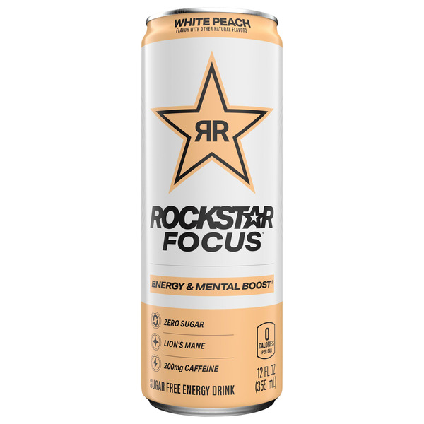 Rockstar Focus Sugar Free Energy Drink White Peach Same-Day