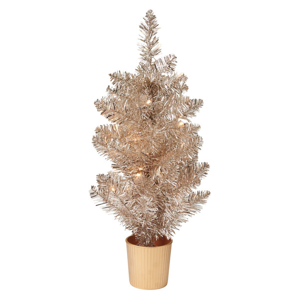 Merry Moments Gold Tinsel 2 Foot LED Tabletop Tree Same-Day