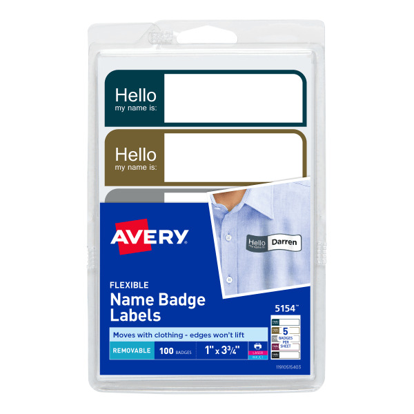 Avery Flexible Name Badge Labels - Assorted Colors - 1" x 3 3/4"