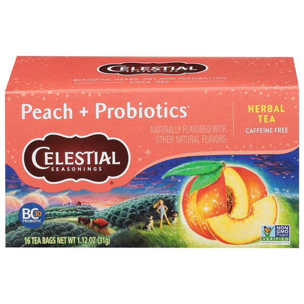 Celestial Seasonings Herbal Tea, Caffeine Free, Peach + Probiotics