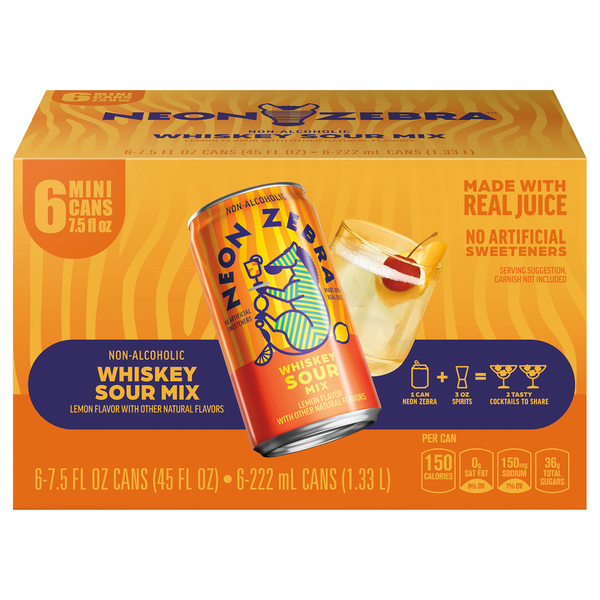Neon Zebra Whiskey Sour Mix, Lemon, Non-Alcoholic Same-Day