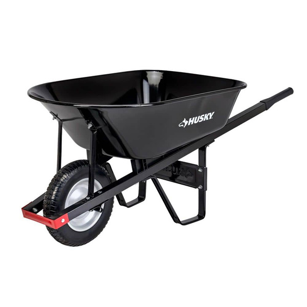 Husky 6 Cu. Ft. Steel Wheelbarrow With 8 In. Flat-free Tires