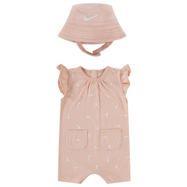 Nike Girls' Infant Essentials Romper with Bucket Hat, 3MO - Orange/White