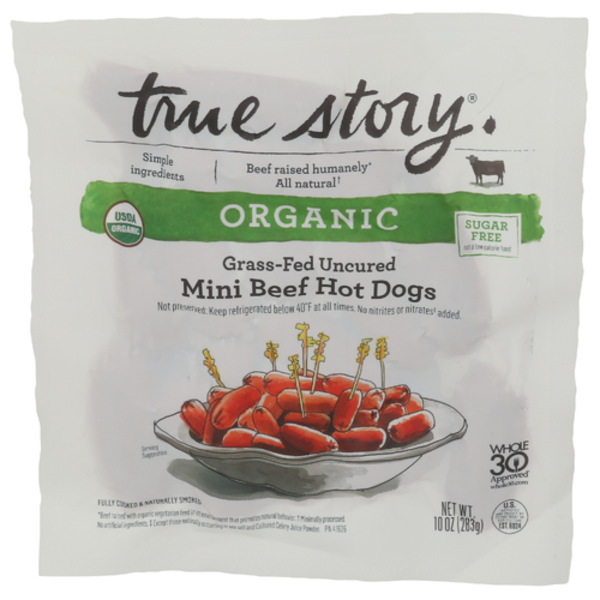 True Story Organic Grass-Fed Uncured Mini Beef Hot Dogs
