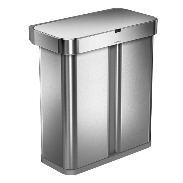 simplehuman Brushed Stainless Steel Dual Compartment Voice & Motion Sensor Trash Can