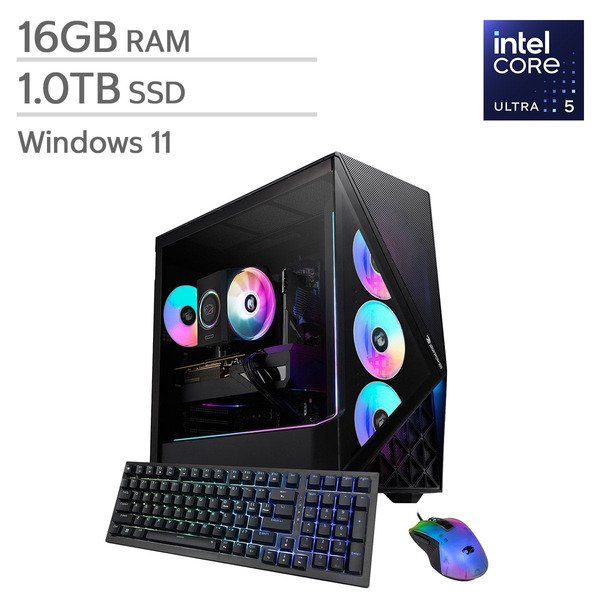 iBUYPOWER Gaming Desktop, Intel Core Ultra 5 225F, 16GB RAM, 1TB SSD, Intel Arc B570