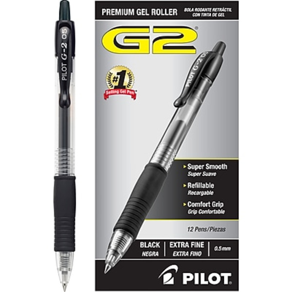 Pilot 31002 Black Extra Fine Point G2 Retractable Gel Pens