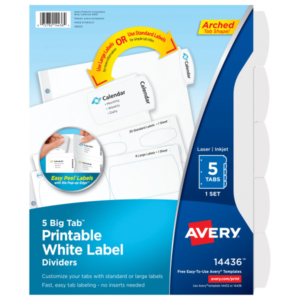 Avery White 5-Tab Big Tab Printable Divider
