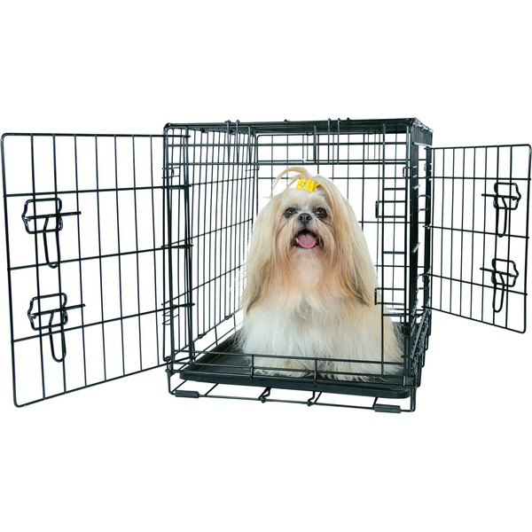 Play On One Handle With Divider Double Door Dog Crate